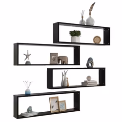 vidaXL 4x Wall Cube Shelf Black Engineered Wood Storage Hanging Floating Shelf