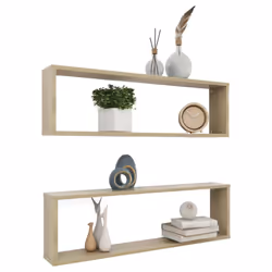 vidaXL 2x Wall Cube Shelf Sonoma Oak Engineered Wood Storage Hanging Rack