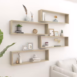 vidaXL 4x Wall Cube Shelf Sonoma Oak Engineered Wood Hanging Floating Unit