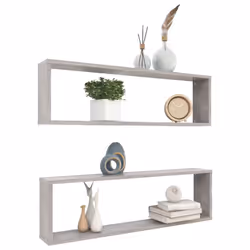 vidaXL 2x Wall Cube Shelf Concrete Grey Engineered Wood Hanging Floating Shelf