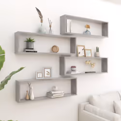 vidaXL 4x Wall Cube Shelf Concrete Grey Engineered Wood Hanging Floating Shelf