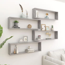 vidaXL 4x Wall Cube Shelf Concrete Grey Engineered Wood Hanging Floating Shelf