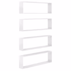vidaXL 4x Wall Cube Shelf High Gloss White Engineered Wood Wall Hanging Shelf