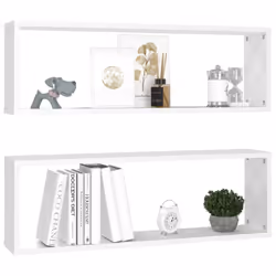 vidaXL 2x Wall Cube Shelf White Engineered Wood Storage Hanging Shelf Unit