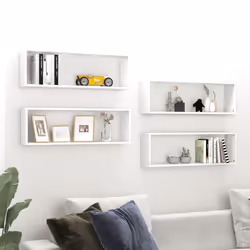 vidaXL 4x Wall Cube Shelf White Engineered Wood Storage Hanging Floating Shelf
