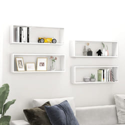 vidaXL 4x Wall Cube Shelf White Engineered Wood Storage Hanging Floating Shelf