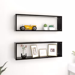 vidaXL 2x Wall Cube Shelf Black Engineered Wood Storage Hanging Floating Shelf