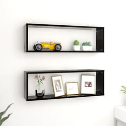 vidaXL 2x Wall Cube Shelf Black Engineered Wood Storage Hanging Floating Shelf