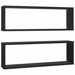 vidaXL 2x Wall Cube Shelf Black Engineered Wood Storage Hanging Floating Shelf