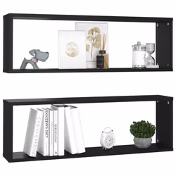 vidaXL 2x Wall Cube Shelf Black Engineered Wood Storage Hanging Floating Shelf