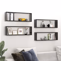 vidaXL 4x Wall Cube Shelf Black Engineered Wood Storage Hanging Floating Shelf