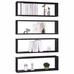 vidaXL 4x Wall Cube Shelf Black Engineered Wood Storage Hanging Floating Shelf