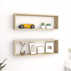 vidaXL 2x Wall Cube Shelf Sonoma Oak Engineered Wood Hanging Floating Unit