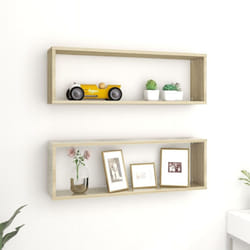 vidaXL 2x Wall Cube Shelf Sonoma Oak Engineered Wood Hanging Floating Unit