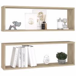 vidaXL 2x Wall Cube Shelf Sonoma Oak Engineered Wood Hanging Floating Unit