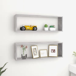 vidaXL 2x Wall Cube Shelf Concrete Grey Engineered Wood Hanging Floating Shelf