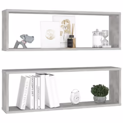 vidaXL 2x Wall Cube Shelf Concrete Grey Engineered Wood Hanging Floating Shelf