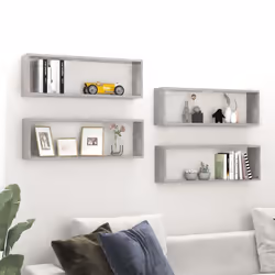 vidaXL 4x Wall Cube Shelf Concrete Grey Engineered Wood Hanging Floating Shelf