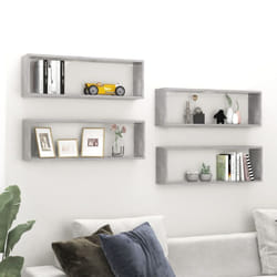 vidaXL 4x Wall Cube Shelf Concrete Grey Engineered Wood Hanging Floating Shelf