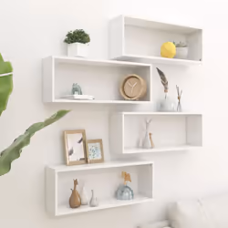 vidaXL 4x Wall Shelf White Engineered Wood Wall-Mounted Floating Hanging Shelf