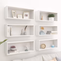 vidaXL 6x Wall Shelf White Engineered Wood Wall-Mounted Floating Hanging Shelf
