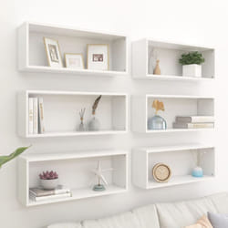 vidaXL 6x Wall Shelf White Engineered Wood Wall-Mounted Floating Hanging Shelf