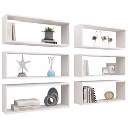 vidaXL 6x Wall Shelf White Engineered Wood Wall-Mounted Floating Hanging Shelf