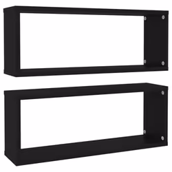 vidaXL 2x Wall Shelf Black Engineered Wood Wall-Mounted Floating Hanging Shelf