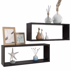 vidaXL 2x Wall Shelf Black Engineered Wood Wall-Mounted Floating Hanging Shelf