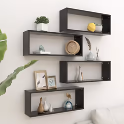 vidaXL 4x Wall Shelf Black Engineered Wood Wall-Mounted Floating Hanging Shelf
