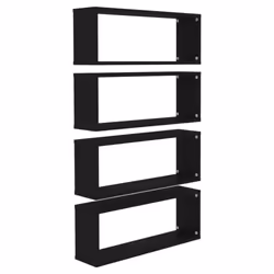 vidaXL 4x Wall Shelf Black Engineered Wood Wall-Mounted Floating Hanging Shelf