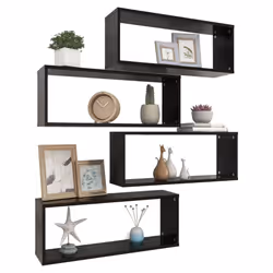 vidaXL 4x Wall Shelf Black Engineered Wood Wall-Mounted Floating Hanging Shelf