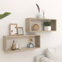 vidaXL 2x Wall Shelf Sonoma Oak Engineered Wood Wall-Mounted Floating Shelf