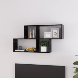 vidaXL Wall Shelf Black Engineered Wood Wall-Mounted Hanging Floating Shelf