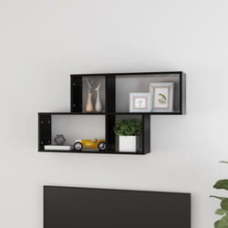 vidaXL Wall Shelf Black Engineered Wood Wall-Mounted Hanging Floating Shelf