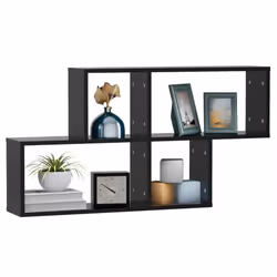 vidaXL Wall Shelf Black Engineered Wood Wall-Mounted Hanging Floating Shelf