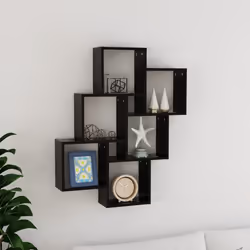 vidaXL Wall Cube Shelf Black Engineered Wood Wall Cube Hanging Floating Shelf