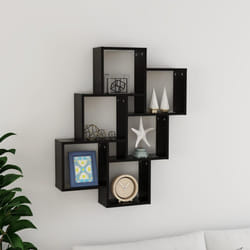 vidaXL Wall Cube Shelf Black Engineered Wood Wall Cube Hanging Floating Shelf