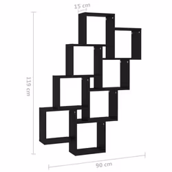 vidaXL Wall Cube Shelf Black Engineered Wood Wall Cube Floating Hanging Shelf - Additional view 6