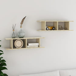 vidaXL 2x Wall Shelves Sonoma Oak Engineered Wood Wall-Mounted Hanging Shelf