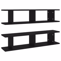 vidaXL 2x Wall Shelf Black Engineered Wood Wall-Mounted Hanging Floating Shelf