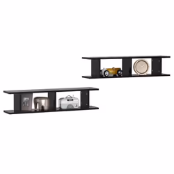 vidaXL 2x Wall Shelf Black Engineered Wood Wall-Mounted Hanging Floating Shelf