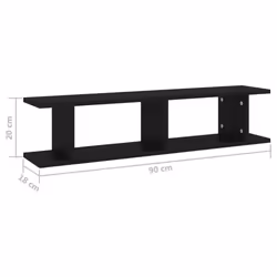 vidaXL 2x Wall Shelf Black Engineered Wood Wall-Mounted Hanging Floating Shelf - Additional view 4