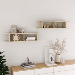 vidaXL 2x Wall Shelf Sonoma Oak Engineered Wood Indoor Hanging Wall Shelf