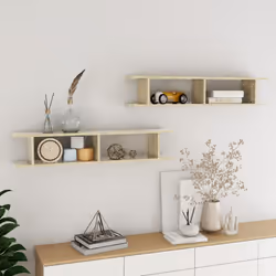 vidaXL 2x Wall Shelf Sonoma Oak Engineered Wood Indoor Hanging Wall Shelf