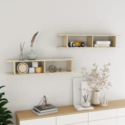 vidaXL 2x Wall Shelf Sonoma Oak Engineered Wood Indoor Hanging Wall Shelf