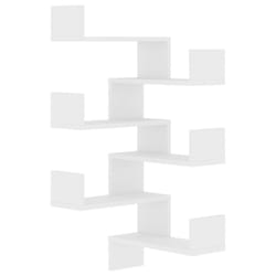 vidaXL 2x Wall Corner Shelf White Engineered Wood Wall-Mounted Hanging Shelf