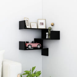 vidaXL Wall Corner Shelf Black Engineered Wood Wall-Mounted Hanging Shelf Unit