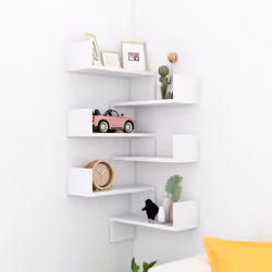 vidaXL 2x Wall Corner Shelf High Gloss White Engineered Wood Hanging Shelf