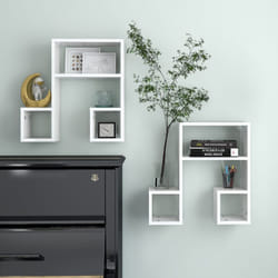 vidaXL 2x Wall Shelf High Gloss White Engineered Wood Indoor Hanging Shelf